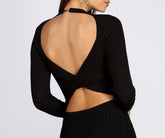 Twist Of Glam Ribbed Midi Dress